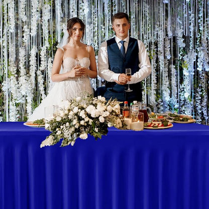 2 Pcs Royal Blue Spandex Table Covers 8ft Rectangle Ruffle Skirts for Party | Elastic Table Covers 8 Foot, Pleated Fitted Table Cloths, Wrinkle Resistant Elegant Table Skirts Wedding, Banquets