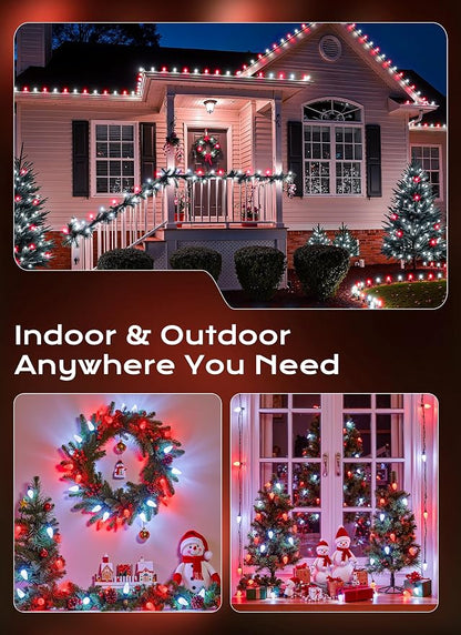 C9 Outdoor Christmas Lights, 72 FT 110 LED C9 String Lights, 8 Modes & Timer Extendable Waterproof for Christmas Tree Indoor Outdoor Roofline Patio Outside Garden Yard Holiday Xmas Decor, Red White