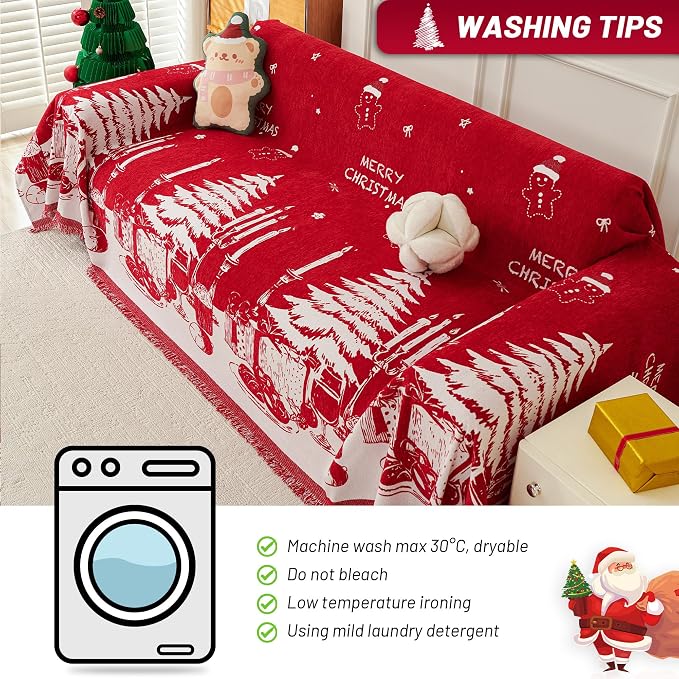 MYSKY HOME Christmas Couch Cover, Sofa Cover for 2 Cushion Couch, Non-Slip Soft Sofa Slipcover Protector, Sofa Covers Washable, Couch Covers for Sectional Sofa, Sofa Towel for Pet Cat Dog, 71" x 118"