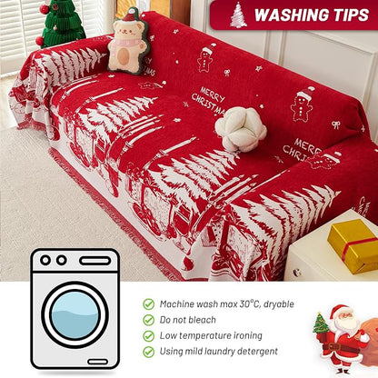 MYSKY HOME Christmas Couch Cover, Sofa Cover for 2 Cushion Couch, Non-Slip Soft Sofa Slipcover Protector, Sofa Covers Washable, Couch Covers for Sectional Sofa, Sofa Towel for Pet Cat Dog, 71" x 118"