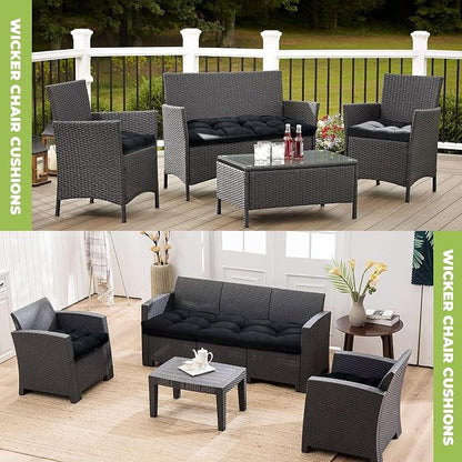 DANGHOOGY Wicker Chair Cushions, Waterproof Outdoor Loveseat Cushions for Patio Furniture, 3 Pieces Wicker Furniture Cushions, 1 Loveseat and 2 U-Shaped Cushions, Black