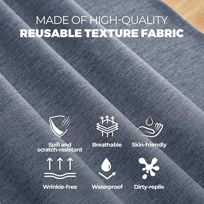 Decorelia Faux Linen Farmhouse Table Cloth 60"x84" for Rectangle Table, Denim Blue Waterproof Outdoor Washable Cloth Tablecloth for Rectangular Dining Room Kitchen Outdoor Party Restaurant Decor