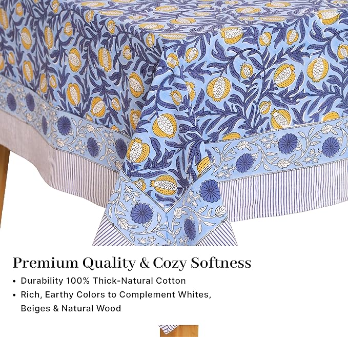 100% Cotton Hand Block Printed, Tablecloth for Kitchen, Dining, Table Cover for Parties, Chritmas, Weddings, Barbecues and Summer picnics Table Cloth