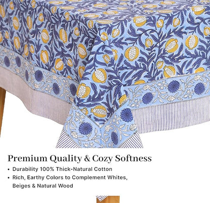 100% Cotton Hand Block Printed, Tablecloth for Kitchen, Dining, Table Cover for Parties, Chritmas, Weddings, Barbecues and Summer picnics Table Cloth