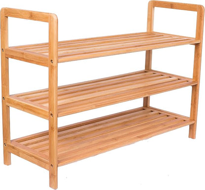 BIRDROCK HOME Bamboo Shoe Rack Organizer for Entryway, Closet, or Front Door - Stackable Wooden Storage Shelf for Small Spaces, Indoor or Outdoor, Decorative Brown Madera - Elegant, Simple - 3 Tier
