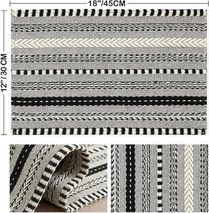Artoid Mode Black Farmhouse Woven Braided Stripe Placemats Set of 6,12x18 Inch Seasonal Holiday Table Mats Party Kitchen Dining Decoration