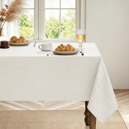 Decorelia Faux Linen Farmhouse Table Cloth 60"x120" for Rectangle Table, Ivory Waterproof Outdoor Washable Cloth Tablecloth for Rectangular Dining Room Kitchen Outdoor Party Restaurant Decor