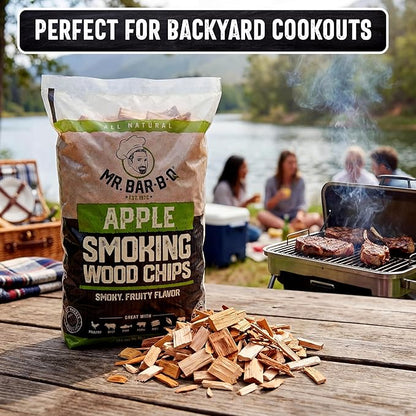 Mr. Bar-B-Q Apple Wood Smoker Chips, Wood Chips for Smokers, Alternative for Charcoal Briquettes Can be Use on Gas, Charcoal Grills, 100% Natural Apple Flavor for Grilling BBQ, Camping (1.8 Lb Bag)