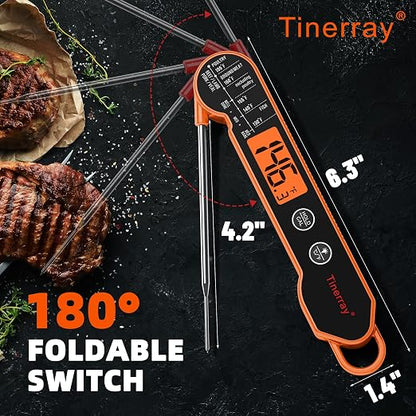 Professional Digital Meat Thermometer Instant Read Waterproof – Folding Probe Food Thermometer with Backlight & Calibration, Fast Read for BBQ, Grill, Deep Fry, Liquids, Gift for Chef (Orange)