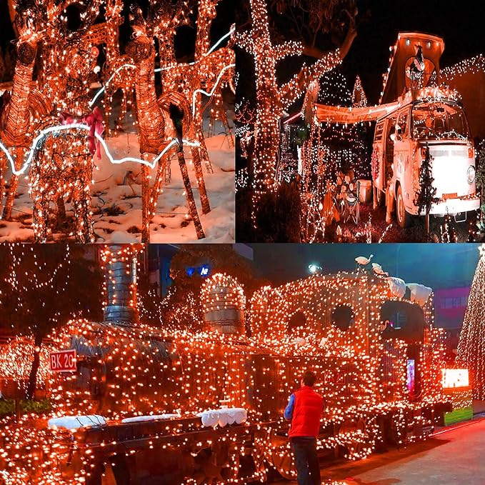 75.8FT 200 LED Extendable Orange Halloween String Lights Indoor Outdoor | Timer & Memory Function & 8 Modes Plug in Mini Twinkle String Lights Waterproof for Fall Halloween Thanksgiving Day Decor