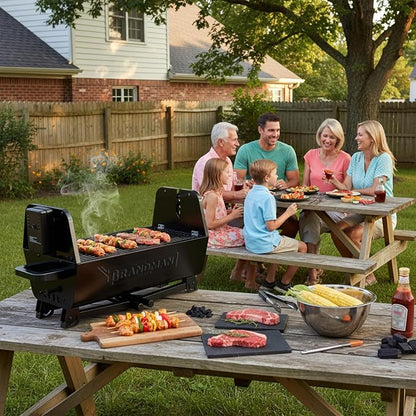 BRANDMAN GRILLS SINCE 1987 2 in 1 Portable Charcoal BBQ Rotisserie Grill with Motorized Kit 21 Inch Folding BBQ Grill 3 Level Height Lightweight for Backyard Outdoor Camping