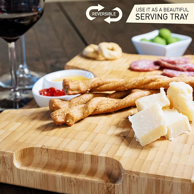Bamboo Cutting Board, 19.7 x 12.2 Inch (ExtraThick 1.7") Hardwood Professional Butcher Block, Charcuterie Board. End Grain Non Toxic Wood Chopping Board (Oil & Plate Included)