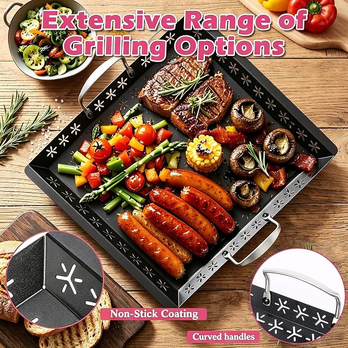 Vegetable Grill Basket for Outdoor Grill - 18.9"*16.5"Extra Large XXXL Heavy-Duty Veggie Grilling Basket, Non-stick Enamel Coating, Grilling Accessories for Grills and Vegetables