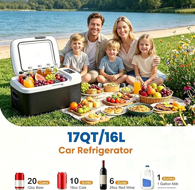 Simple Deluxe 12 Volt Refrigerator, 17QT Single Zone Electric Cooler, Car Fridge -4℉-68℉, Portable Refrigerator 12/24V DC 100-240V AC, Portable Freezer for Travel RV Camping Boat Home