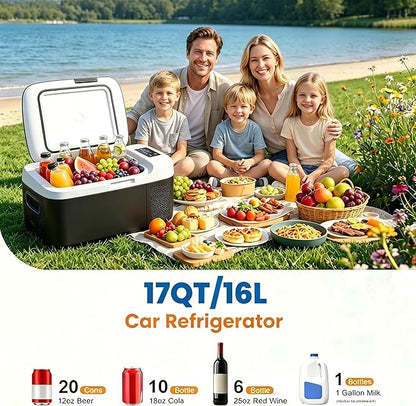 Simple Deluxe 12 Volt Refrigerator, 17QT Single Zone Electric Cooler, Car Fridge -4℉-68℉, Portable Refrigerator 12/24V DC 100-240V AC, Portable Freezer for Travel RV Camping Boat Home