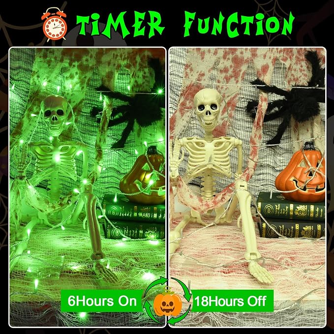 String Lights Outdoor Waterproof 9.8ft 30 LED, Green Battery Operated Halloween Lights with Timer Clear Wire for Indoor & Outdoor Christmas Halloween St.Patric Decorations Garland Party Garden 2 Packs