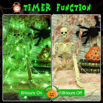 String Lights Outdoor Waterproof 9.8ft 30 LED, Green Battery Operated Halloween Lights with Timer Clear Wire for Indoor & Outdoor Christmas Halloween St.Patric Decorations Garland Party Garden 2 Packs