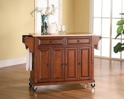 Crosley Furniture Full Size Wood Top Rolling Kitchen Island Storage Cart, Microwave Stand, Spice Rack, Cherry