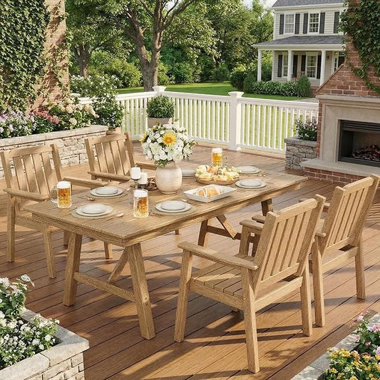 Garvee Outdoor Patio Dining Chairs Set of 4, Outdoor HDPE Garden Dining Chairs, Sturdy Frame, Waterproof, All-Weather for Backyard, Poolside, Porch, Deck, Natural