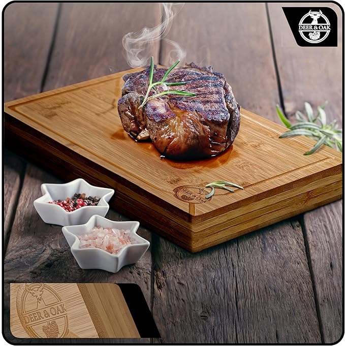 Deer & Oak Premium Solid Wood Cutting Board (15.8 X 11.8 X 1.5 inches) - Extra Thick - Brown with Black Accents - Chopping Board