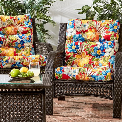 Greendale Home Fashions Outdoor 44x22-inch High Back Chair Cushions (Set of 2), Aloha Crimson