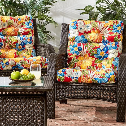 Greendale Home Fashions Outdoor 44x22-inch High Back Chair Cushions (Set of 2), Aloha Crimson