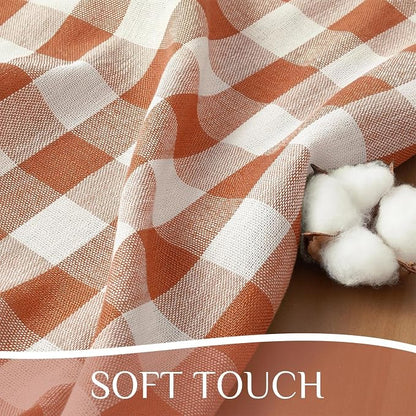 Softalker Fall Checkered Tablecloth Square, Heavy Weight Linen Cotton Gingham Thanksgiving Orange Table Cloth with Tassel, Wrinkle Free Buffalo Plaid Table Cover for Dining Party- 55 x 55 Inch