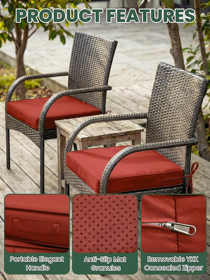 Outdoor Chair Cushion 17 x 16 x 3 Inches Patio Furniture Outdoor Waterproof Seat Cushion, Patio Chair Cushion with Handles and Ties, Square Dining Chair Cushion Set of 2, Terra Red