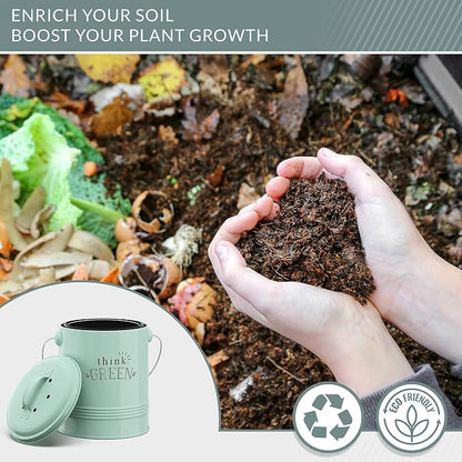 Barnyard Designs 1.2 Gallon Kitchen Counter Compost Bin with Lid (Mint) | Countertop Composter with Smell-Absorbing Filters and Removable Inner Bucket; Food Waste Pail for Easy Cleaning
