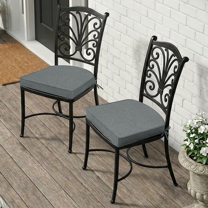 Outdoor Chair Cushions, D Shaped, Set of 6, 19 x 19 in, Light Grey | Fade-Resistant, Water-Resistant, Patio Furniture Seat Chair Pads Replacement, Non-Slip Bottom with Ties, Removable Cover