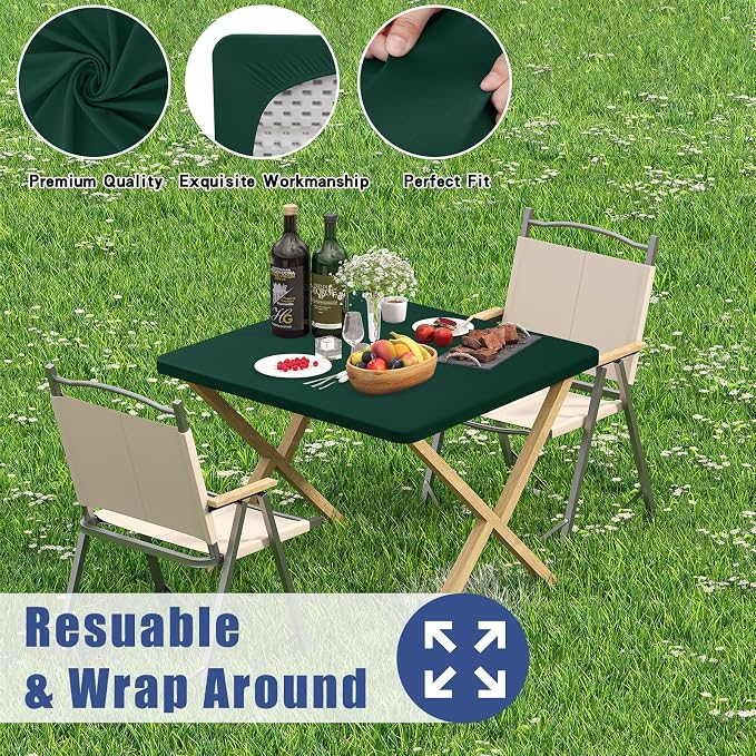 Moosfor 2 Pack Square Spandex Fitted Table Cloth, Elastic Tablecloth | Washable Picnic Table Cover, Stretch Waterproof Table cloths for Party, Patio, Dining, Kitchen, 42" x 42", Hunter Green