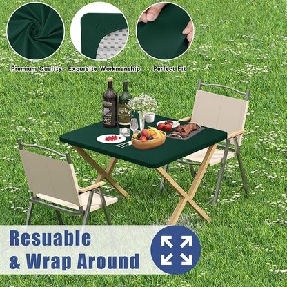 Moosfor 2 Pack Square Spandex Fitted Table Cloth, Elastic Tablecloth | Washable Picnic Table Cover, Stretch Waterproof Table cloths for Party, Patio, Dining, Kitchen, 42" x 42", Hunter Green