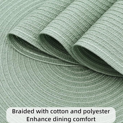 SHACOS Round Placemats Set of 6 Washable 15 inch Cotton Polyester Table Mats Woven Braided Place Mats for Dining Table, Sage Green