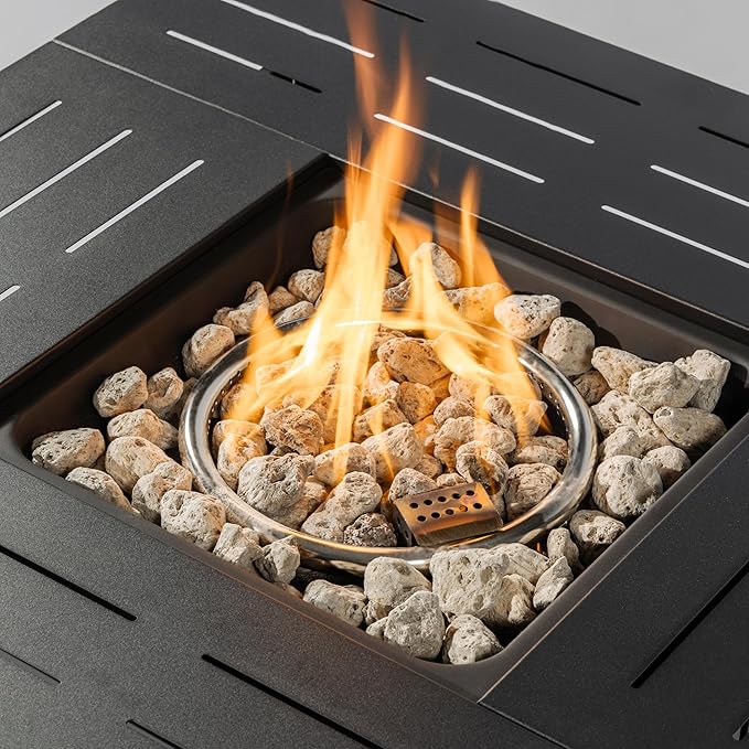 KEIKI 34 Inch Propane Fire Pit Table, 50,000 BTU Rectangular Steel Gas Fireplace, Outdoor Patio Heater for Garden Deck Courtyard