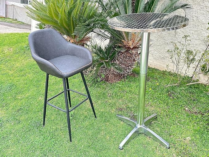 Set of 5 – 45" Bar Height Round Flip-Top Aluminum Tables with 23.75" Stainless Steel Surface, Commercial-Grade Indoor/Outdoor Furniture for Restaurants, Cafés & Patios, 25.75" Base