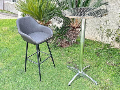 Set of 5 – 45" Bar Height Round Flip-Top Aluminum Tables with 23.75" Stainless Steel Surface, Commercial-Grade Indoor/Outdoor Furniture for Restaurants, Cafés & Patios, 25.75" Base