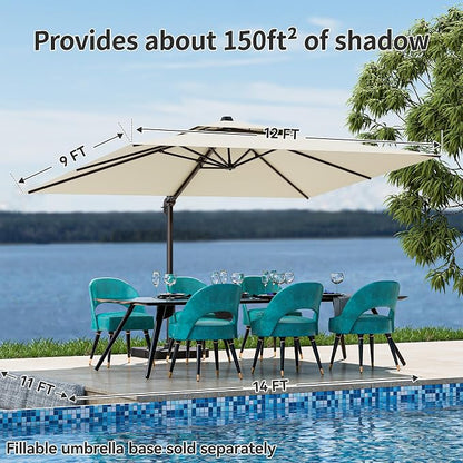 9x12FT Cantilever Patio Umbrella Heavy-Duty Aluminum | 360° Rotating Double Canopy Rectangular Offset Umbrella for Pool, Deck, Garden & Backyard, Beige