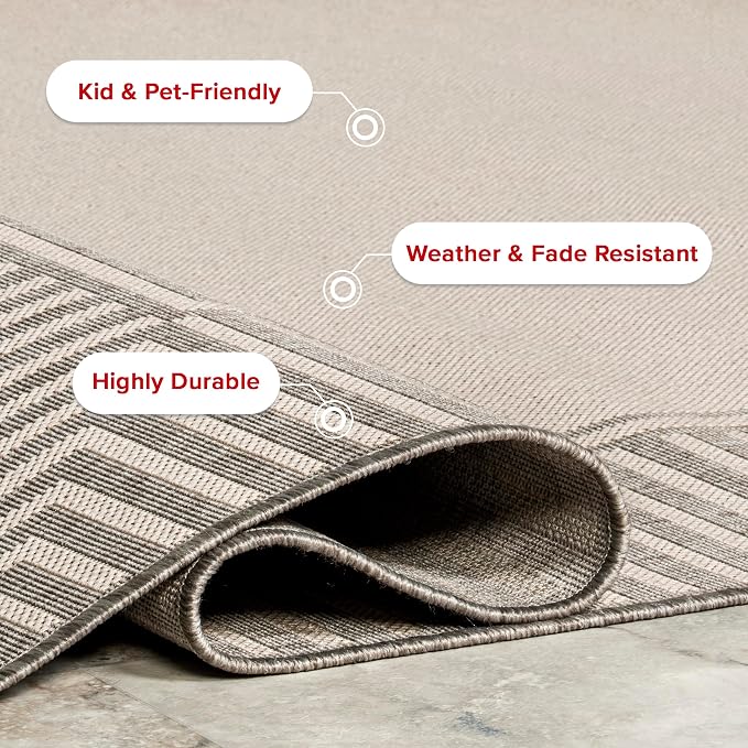 nuLOOM Asha Light Grey Bordered Indoor/Outdoor Area Rug, 4' x 6'