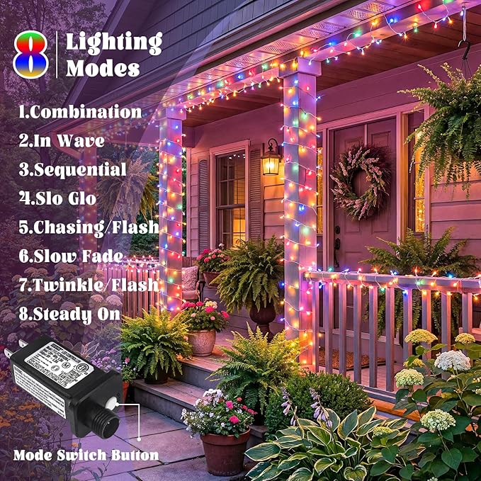 132FT 400 LED Outdoor String Lights, Connectable Christmas Lights Indoor Waterproof with 8 Modes, Plug in Twinkle Fairy Lights Clear Wire for Easter Bedroom Home Wedding Yard Decorations, Multicolor