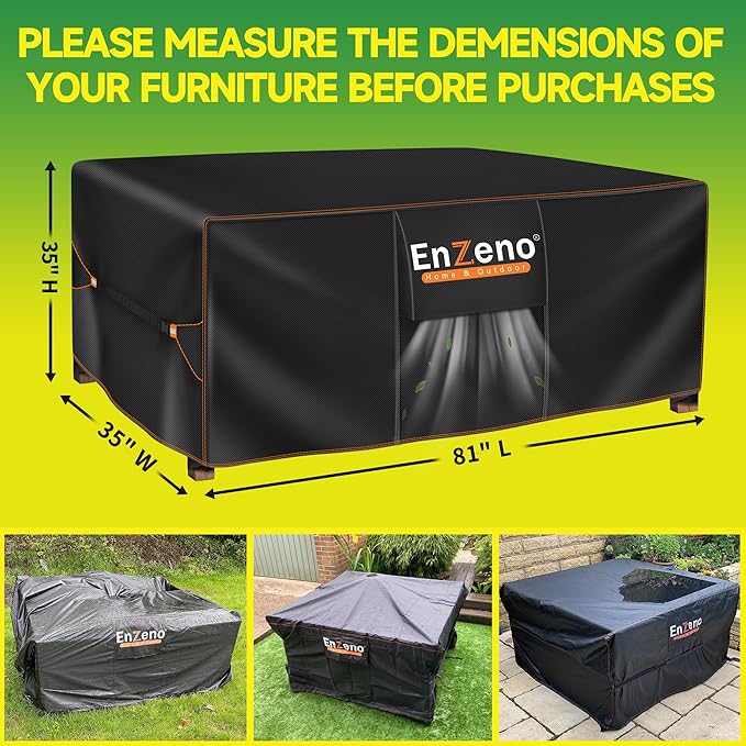 Enzeno Patio Furniture Set Cover, Outdoor Sectional Sofa Couch Set Covers Waterproof, Garden Dining Table Chair Set Cover Outside Rectangular Heavy Duty Weatherproof 81" L x 35" W x 35" H H Black