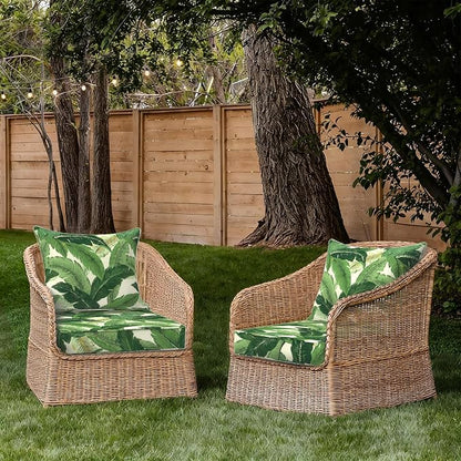 DYTXIII Outdoor Deep Seat Cushion Set, Water Repellent 24"x24" Patio Thick Cushions Replacement with Seat & Back Pillow for Patio Sofa, Wicker Chair, Couch - Swaying Palms Green