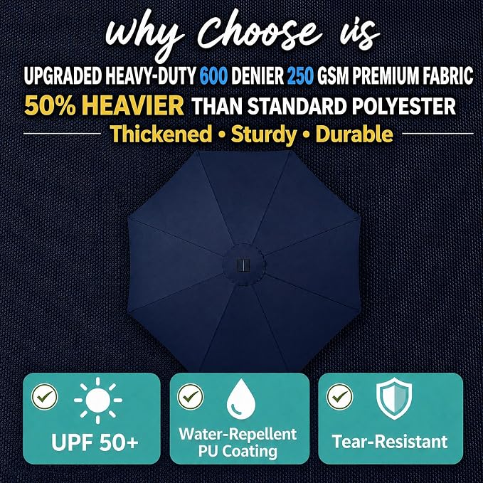 11FT Cantilever Patio Umbrella Replacement Canopy, 8 Ribs 64"-66", Upgraded 600D 220GSM Heavy-Duty Fabric, Waterproof & UV Resistant (Canopy Only)