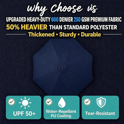 11FT Cantilever Patio Umbrella Replacement Canopy, 8 Ribs 64"-66", Upgraded 600D 220GSM Heavy-Duty Fabric, Waterproof & UV Resistant (Canopy Only)