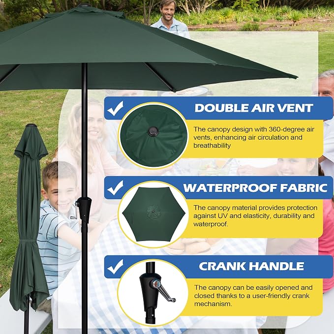 Sunnyglade 9FT Outdoor Patio Umbrella, Market & Table Umbrella with 6 Sturdy Ribs and Crank System, Fade-resistant & Waterproof for Garden Backyard Poolside Deck