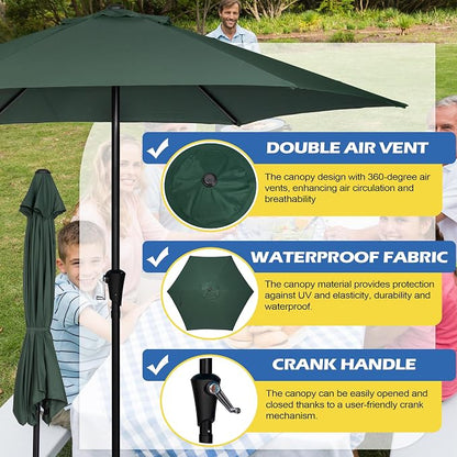 Sunnyglade 9FT Outdoor Patio Umbrella, Market & Table Umbrella with 6 Sturdy Ribs and Crank System, Fade-resistant & Waterproof for Garden Backyard Poolside Deck