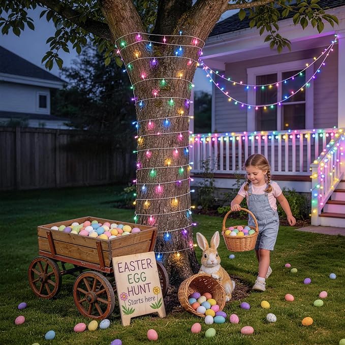JMEXSUSS Easter Lights Clear Wire Outdoor Indoor, 168ft 600 LED Multicolor Easter String Lights Plug in for Bedroom Tree Room Party Decorations