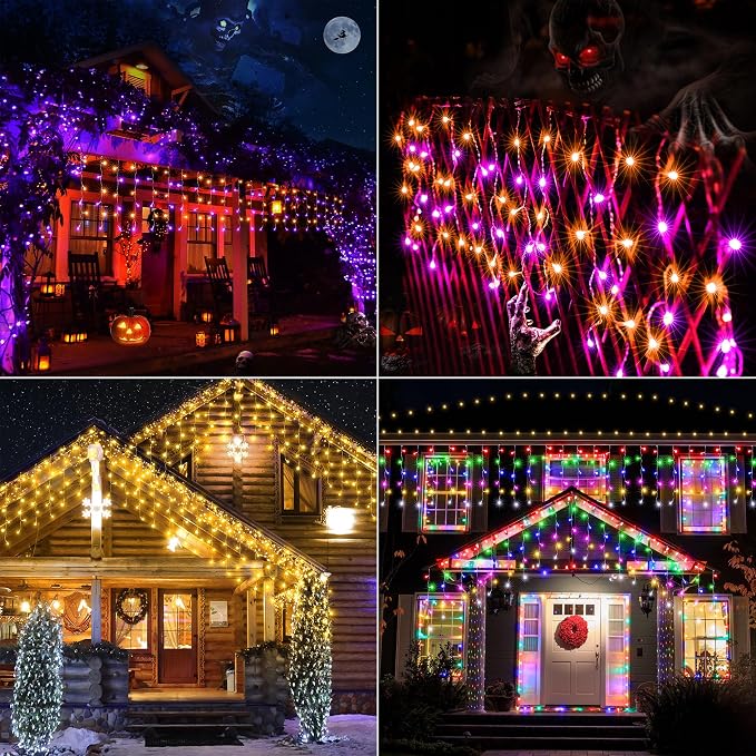Joomer 95FT RGB Christmas Icicle Lights Outdoor Non-Connectable Xmas Lights | with Remote Timer Waterproof Plug-in String Light for Christmas Party, holiday Eaves Roof Xmas Decorations