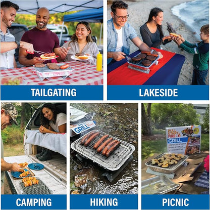 Pull Start Fire Grill, Natural Hardwood Charcoal, Portable 3hr Burn, 2 Pack | Pull Start Matchless Ignition, Ready in 5 Mins, Clean Burn, No Lighter Fluid, Disposable, Tailgate, Camping, Beach, Backyard