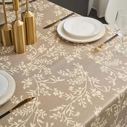 LIBERECOO Vinyl Tablecloth with Flannel Backing –Indigo Botanical Charm, Waterproof, Wipeable, Durable Table Cover – 4 Colors