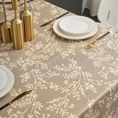 LIBERECOO Vinyl Tablecloth with Flannel Backing –Indigo Botanical Charm, Waterproof, Wipeable, Durable Table Cover – 4 Colors